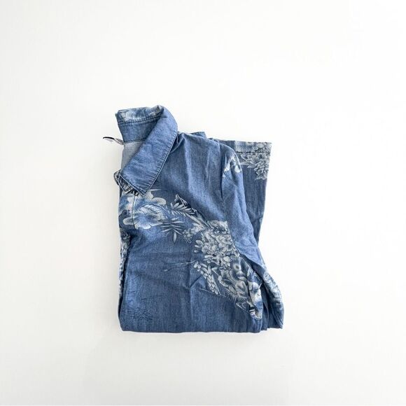 Vero Moda Tipi Shirt Denim Chambray Floral Blue Button Up Women's S Cotton - Picture 9 of 9